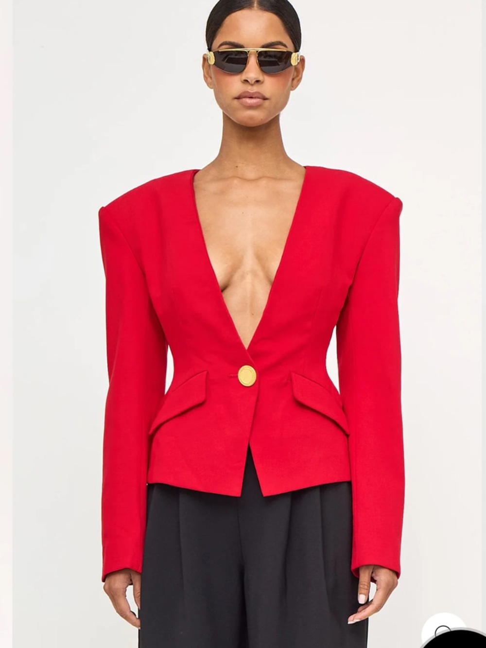 Ronny Kobo Collection Red Tailored Blazer with Gold Button